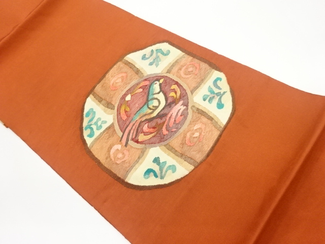 すくい織鳥に抽象草花模様織出し洒落袋帯